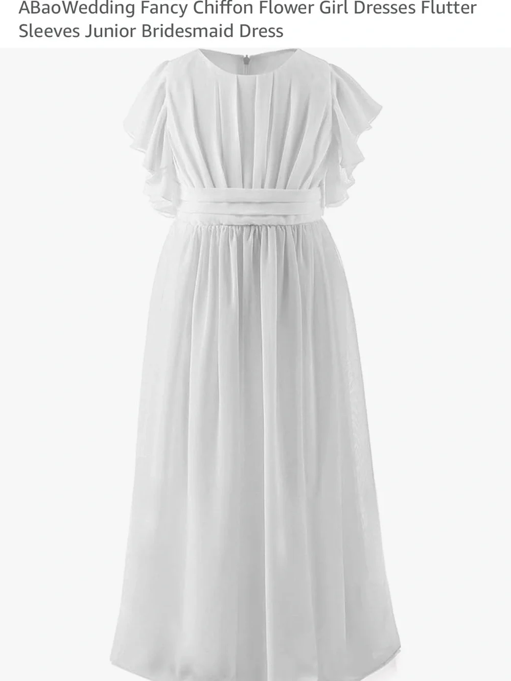 White Chiffon Flower Girl Dress with Flutter Sleeves